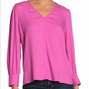 NWT 14th Union Pink Blouse V Neck Long Sleeve